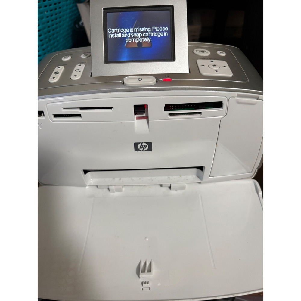 HP Photosmart 375 Compact Photo Printer Q3419A White Silver Bluetooth 4x6 LCD